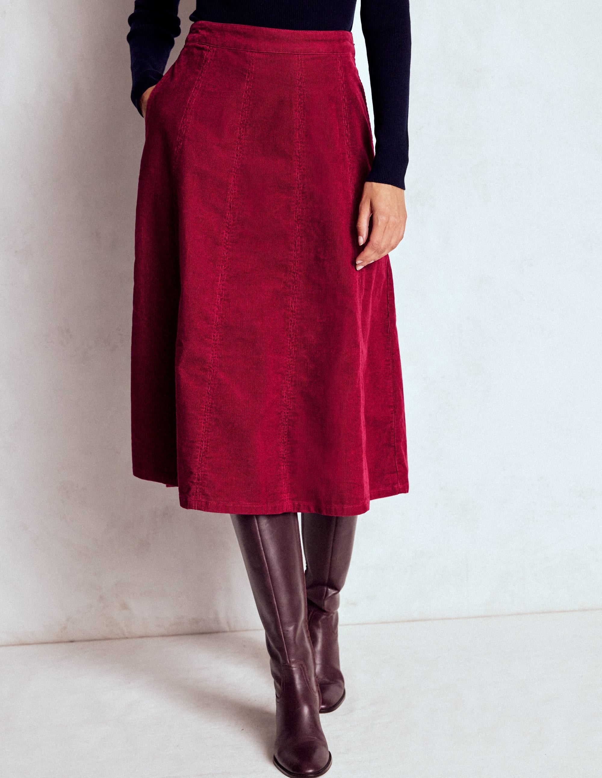 Joy Cord Midi Skirt-Burgundy Red