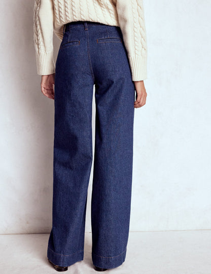 Stitch Detail Wide Leg Jeans-Indigo