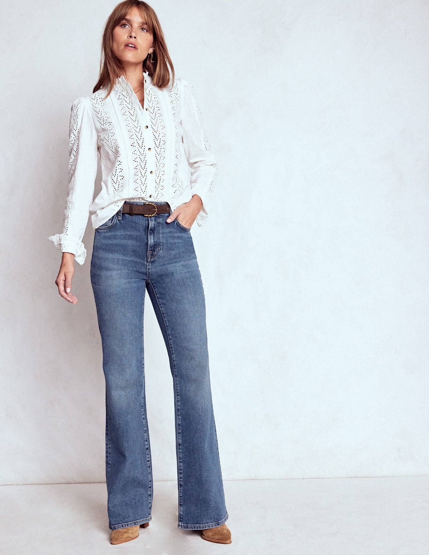High Rise Fitted Flare Jeans-Mid Vintage