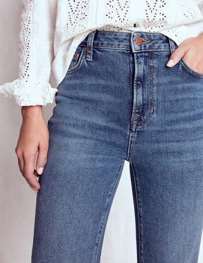 High Rise Fitted Flare Jeans-Mid Vintage
