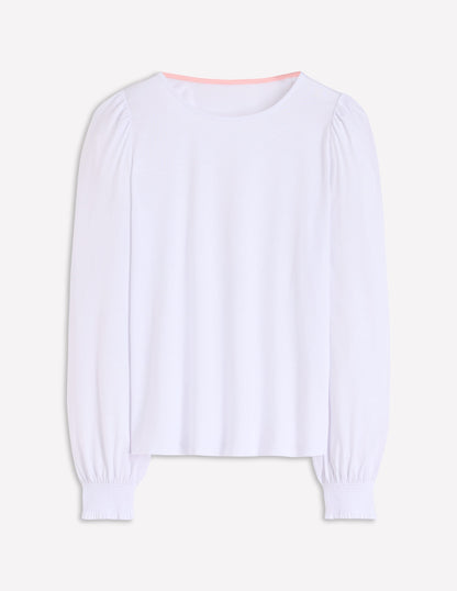 Smocked Cuff Supersoft Top-White