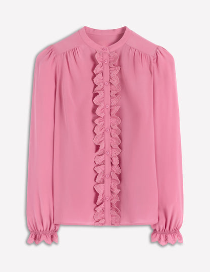 Alice Frill Front Silk Top-Pink Heather