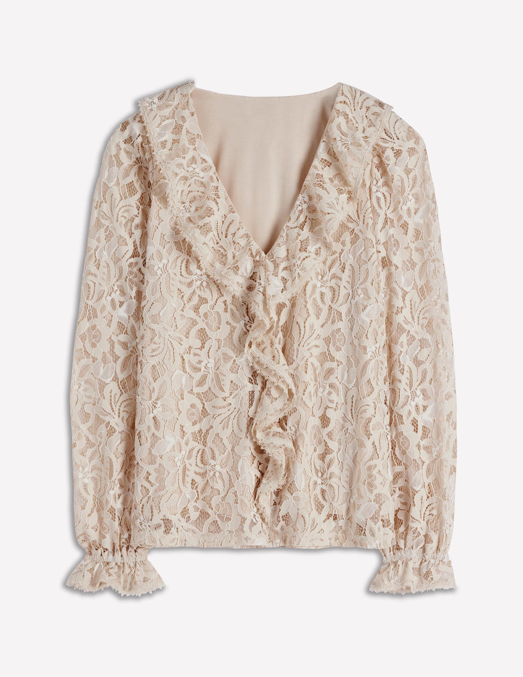 Ruffle Detail Lace Blouse-Ivory