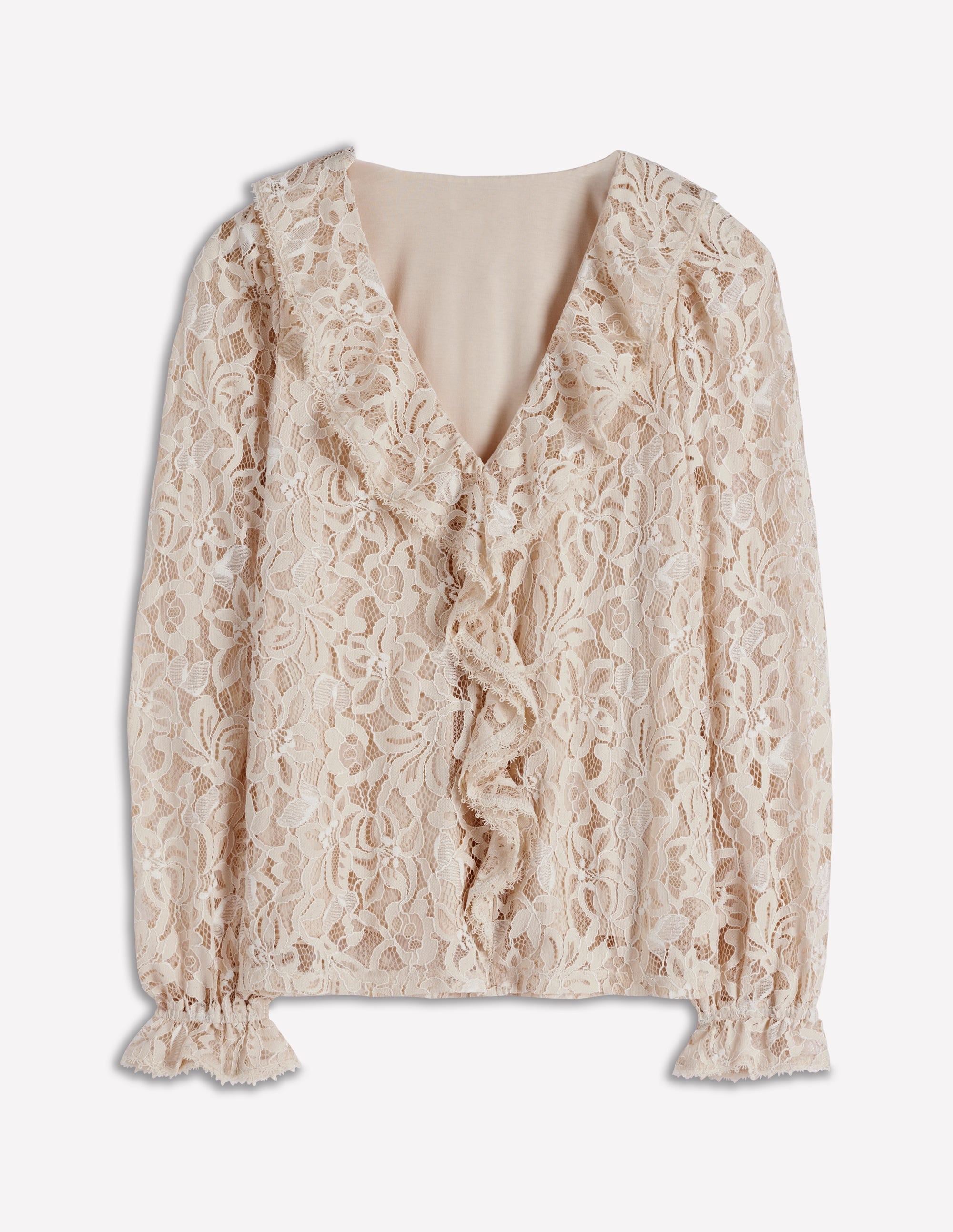 Ruffle Detail Lace Blouse-Ivory