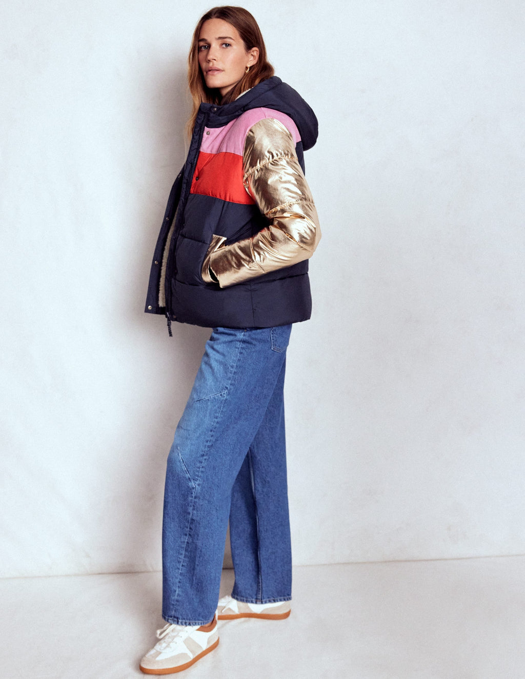 Padded Puffer Coat-Navy, Colourblock