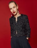 Petal Textured Cropped Jacket-Black, Petal Tulle