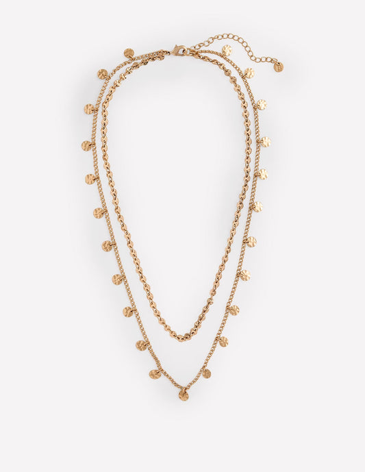 Hammered Disk Layered Necklace-Gold Colour