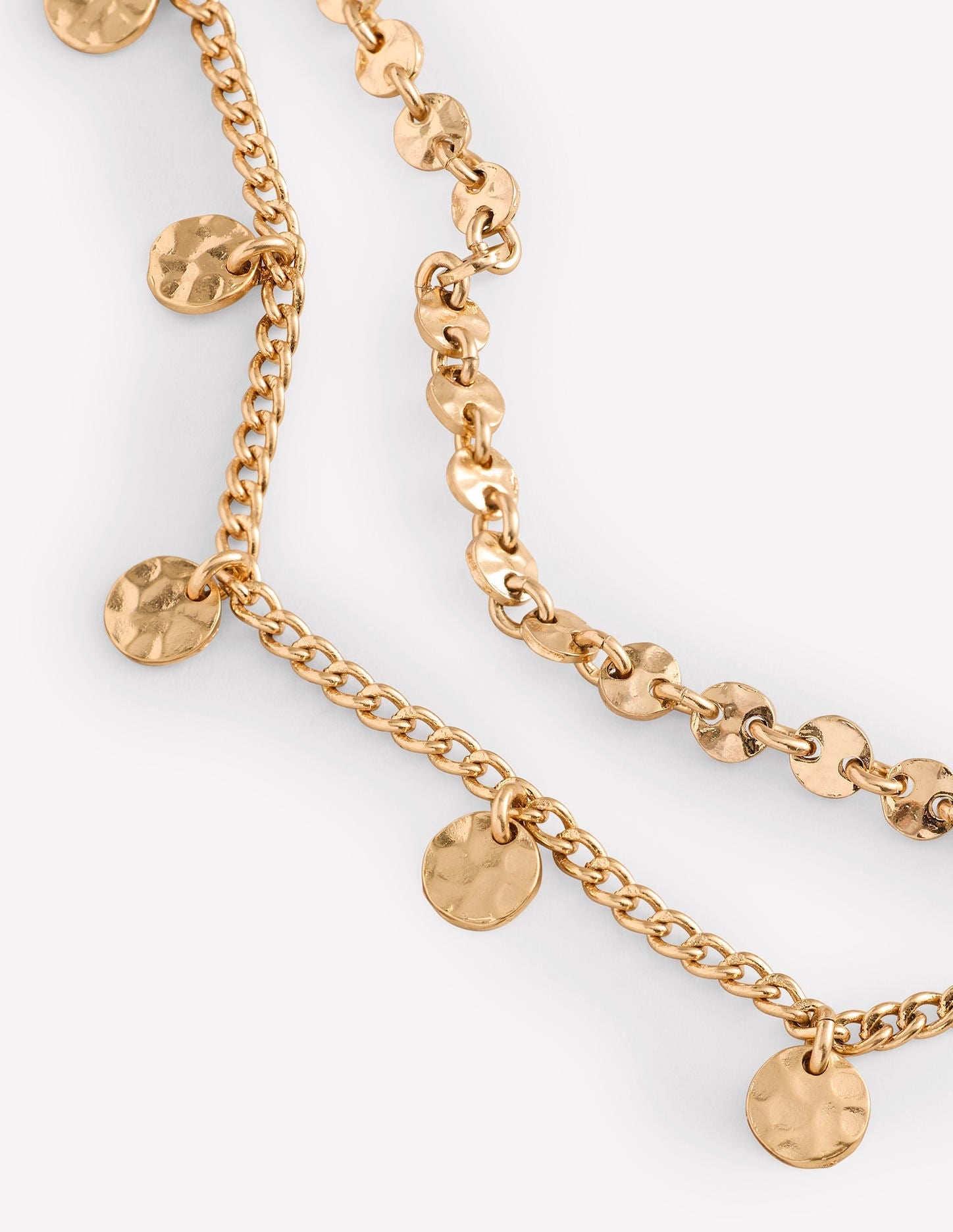 Hammered Disk Layered Necklace-Gold Colour