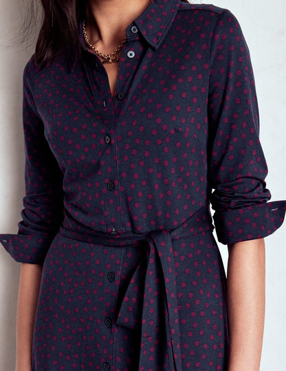 Marcia Jersey Shirt Dress-French Navy, Painted Dot