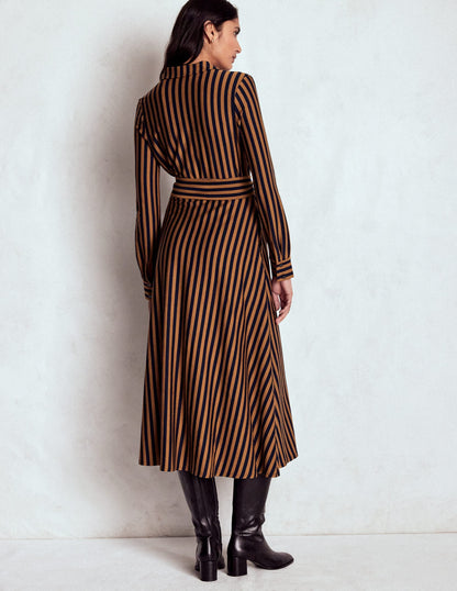 Marcia Jersey Shirt Dress-Gingerbread and Navy Stripe