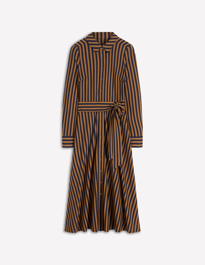 Marcia Jersey Shirt Dress-Gingerbread and Navy Stripe