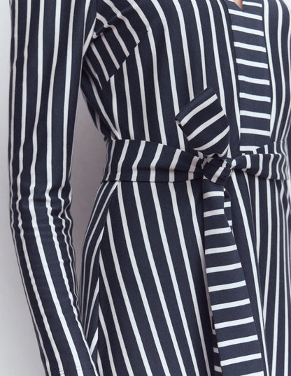 Imogen Collared Jersey Dress-French Navy and Ivory Stripe