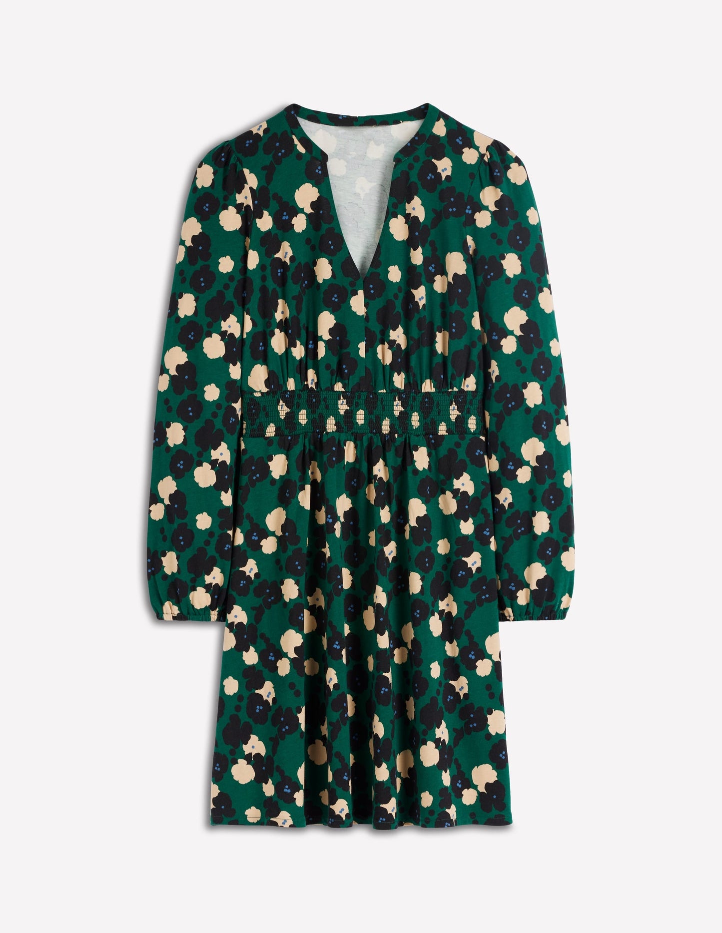 Sarah Short Jersey Dress-Emerald Night, Garden Blossom