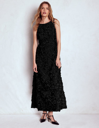 Scoop Back Fit and Flare Dress-Black