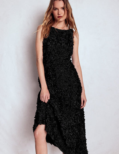 Scoop Back Fit and Flare Dress-Black