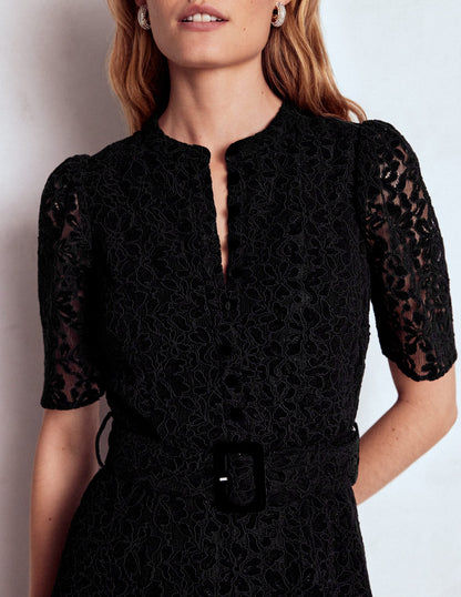 Kate Puff Sleeve Lace Dress-Black