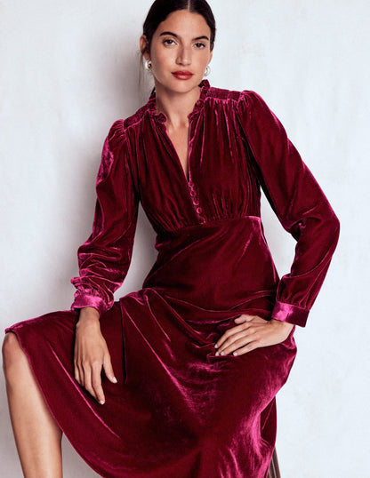 Cassie Velvet Tea Dress-Ruby Red