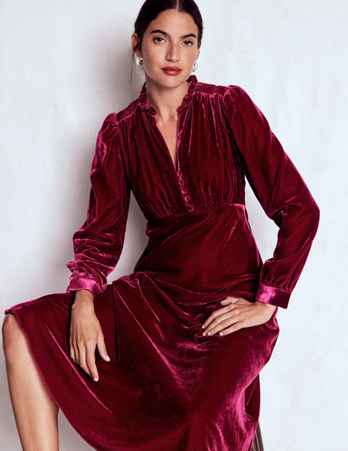 Cassie Velvet Tea Dress-Ruby Red