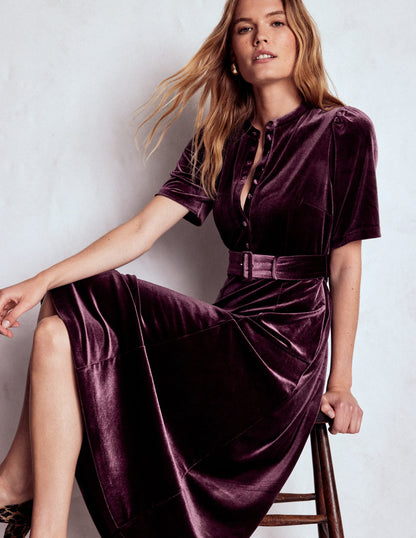 Kate Velvet Shirt Dress-Dark Cherry
