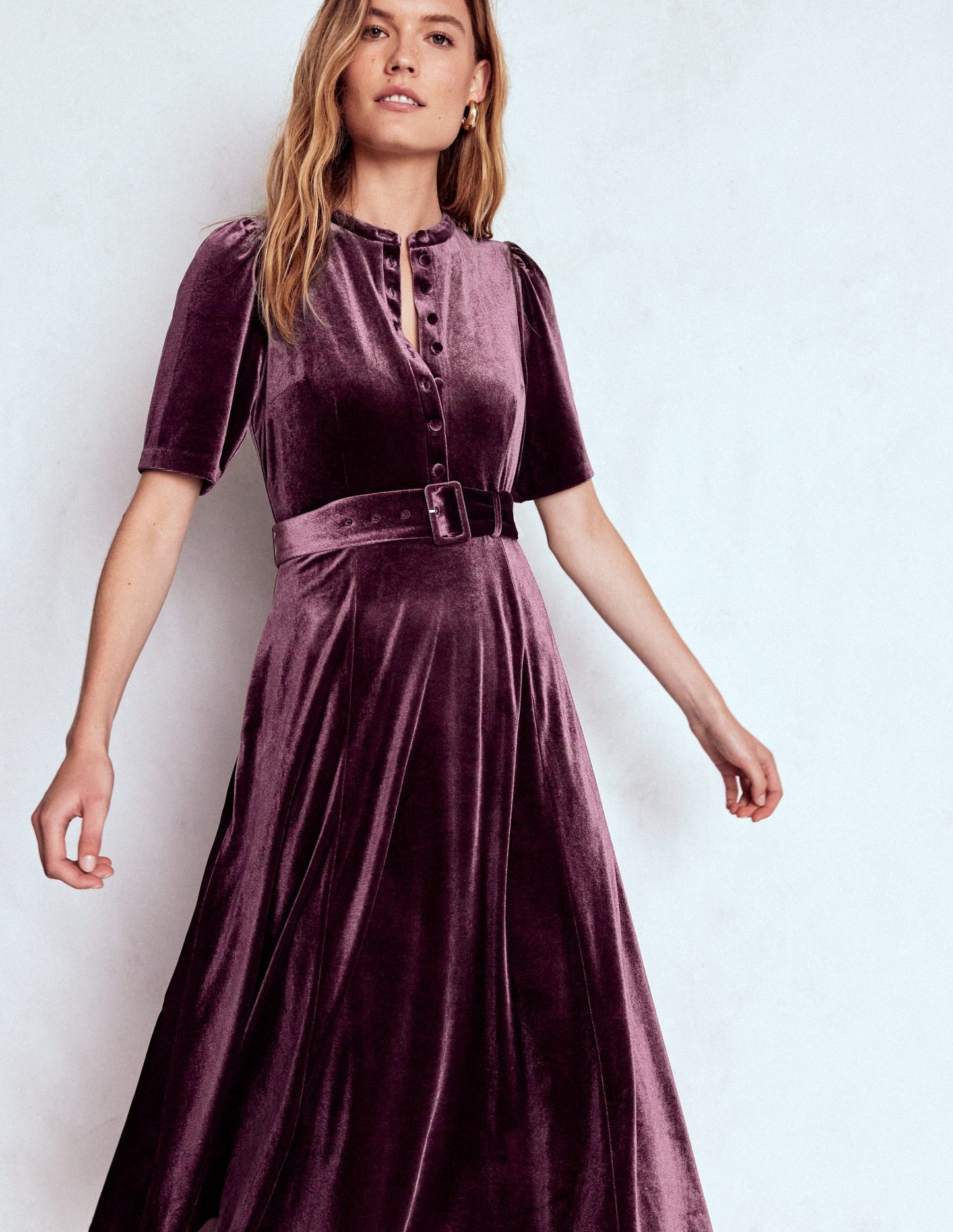 Kate Velvet Shirt Dress-Dark Cherry