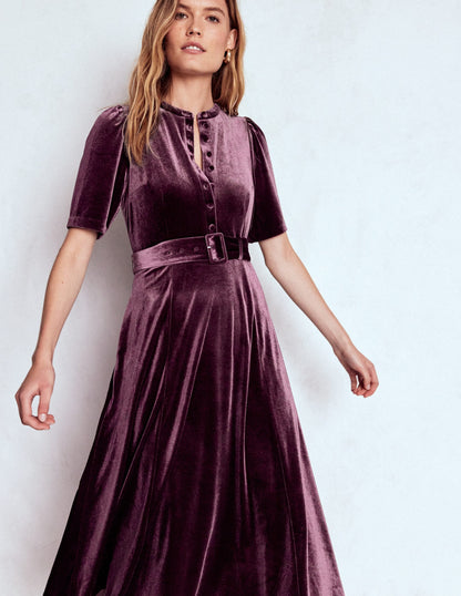 Kate Velvet Shirt Dress-Dark Cherry