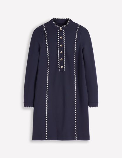 Scallop Detail Jersey Dress-Navy