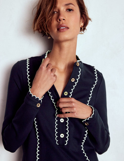 Scallop Detail Jersey Dress-Navy