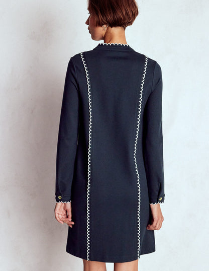 Scallop Detail Jersey Dress-Navy
