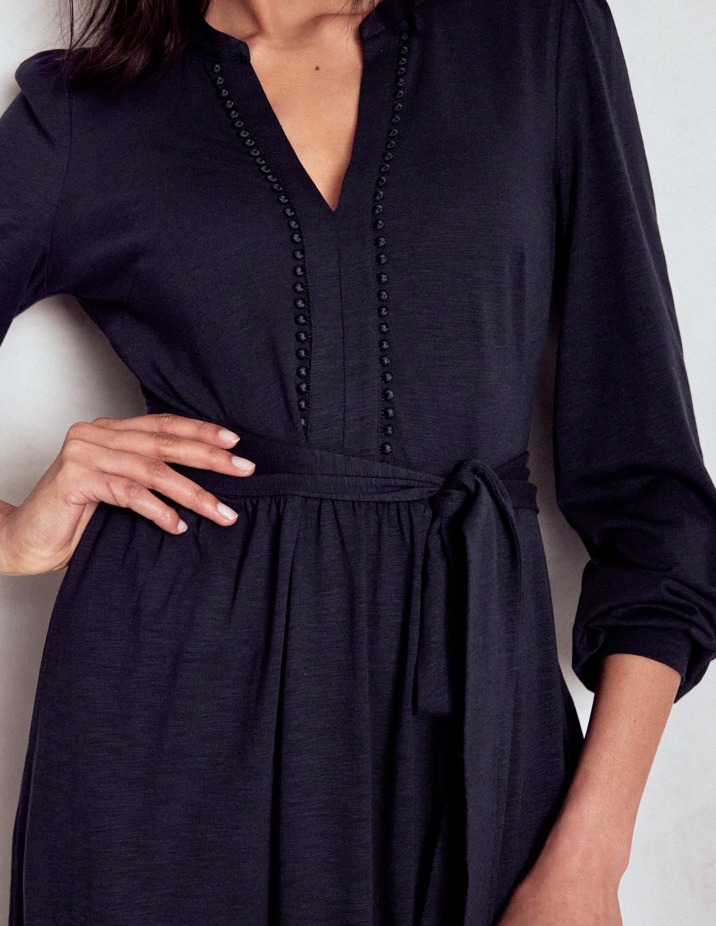 Naomi Long Sleeve Jersey Dress-Navy