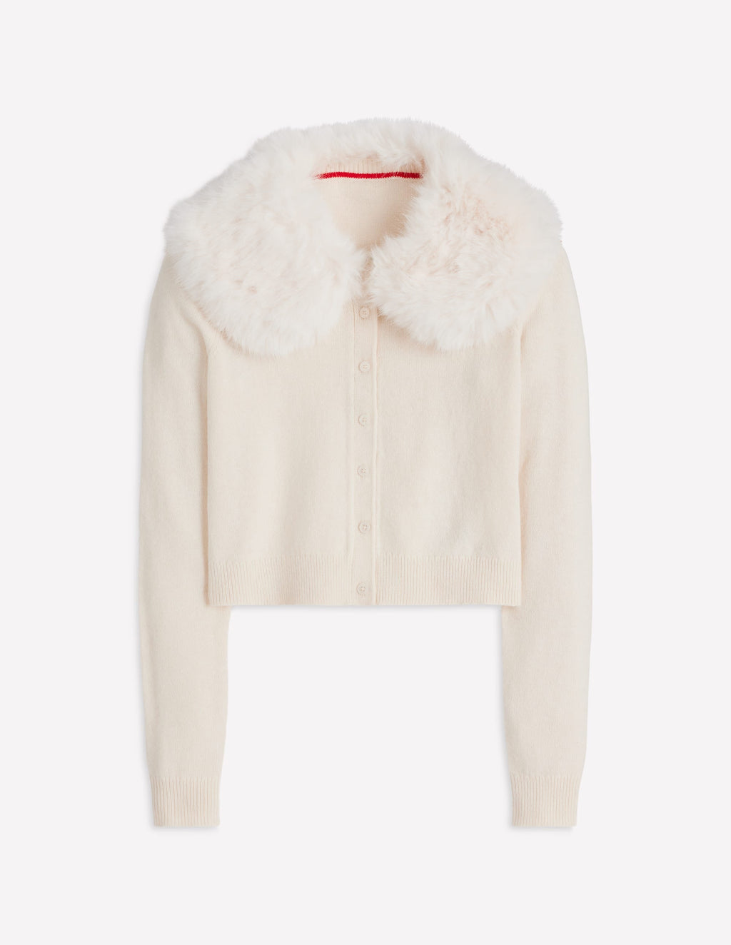 Fur Collar Cropped Cardigan-Warm Ivory