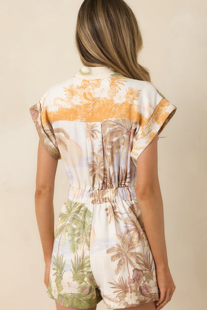 Aylaya Maya Multi Tropical Beach Print Belted Romper