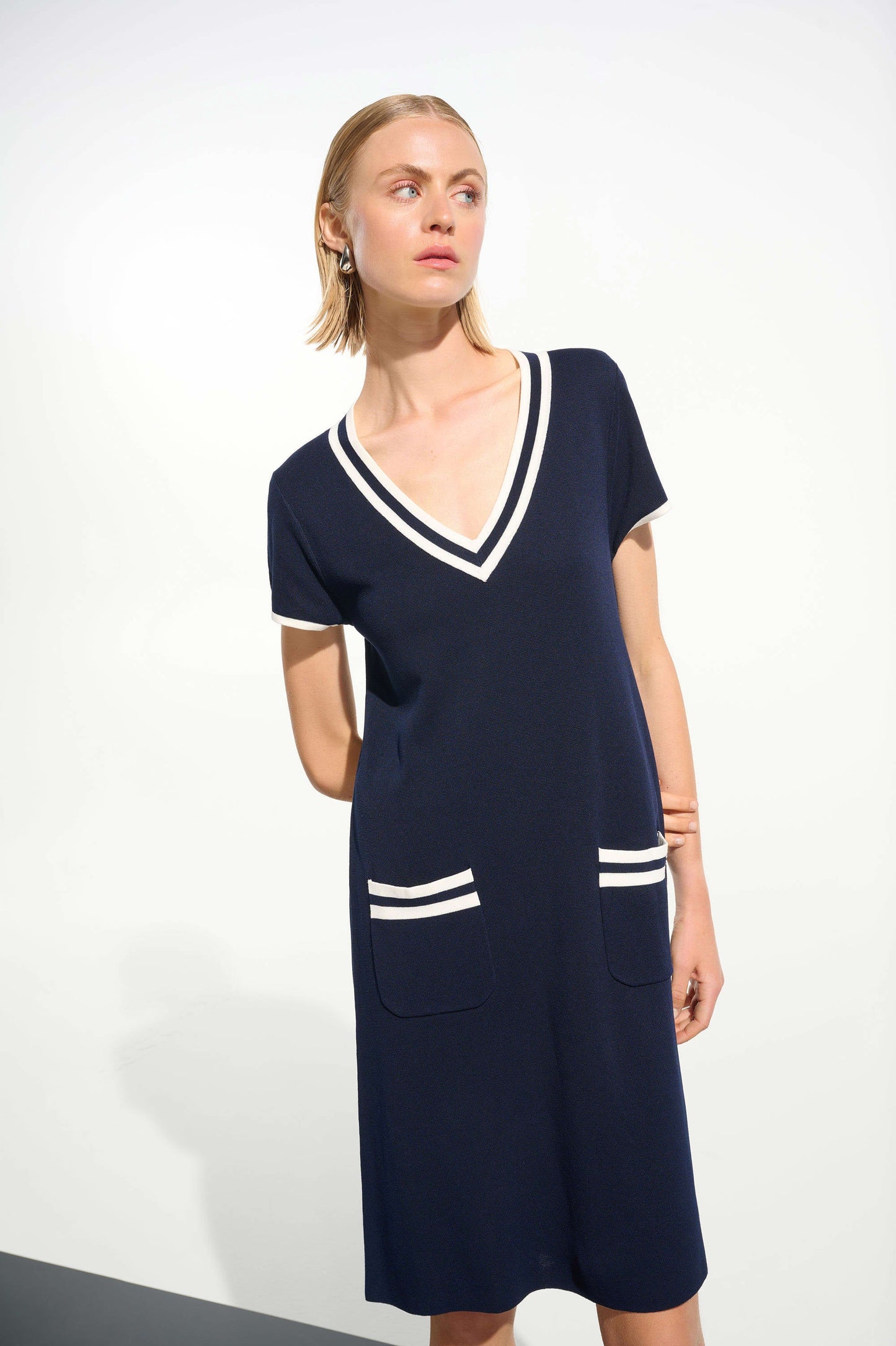 Joseph Ribkoff Viscose Knit A-Line Dress With Rib Trim