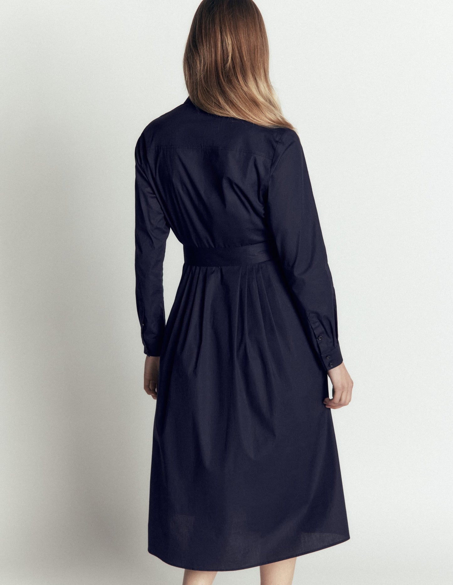 Alexa Cotton Midi Shirt Dress-Navy