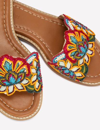 Beaded Flower Flat Sandal-Floral Multi Embroidery