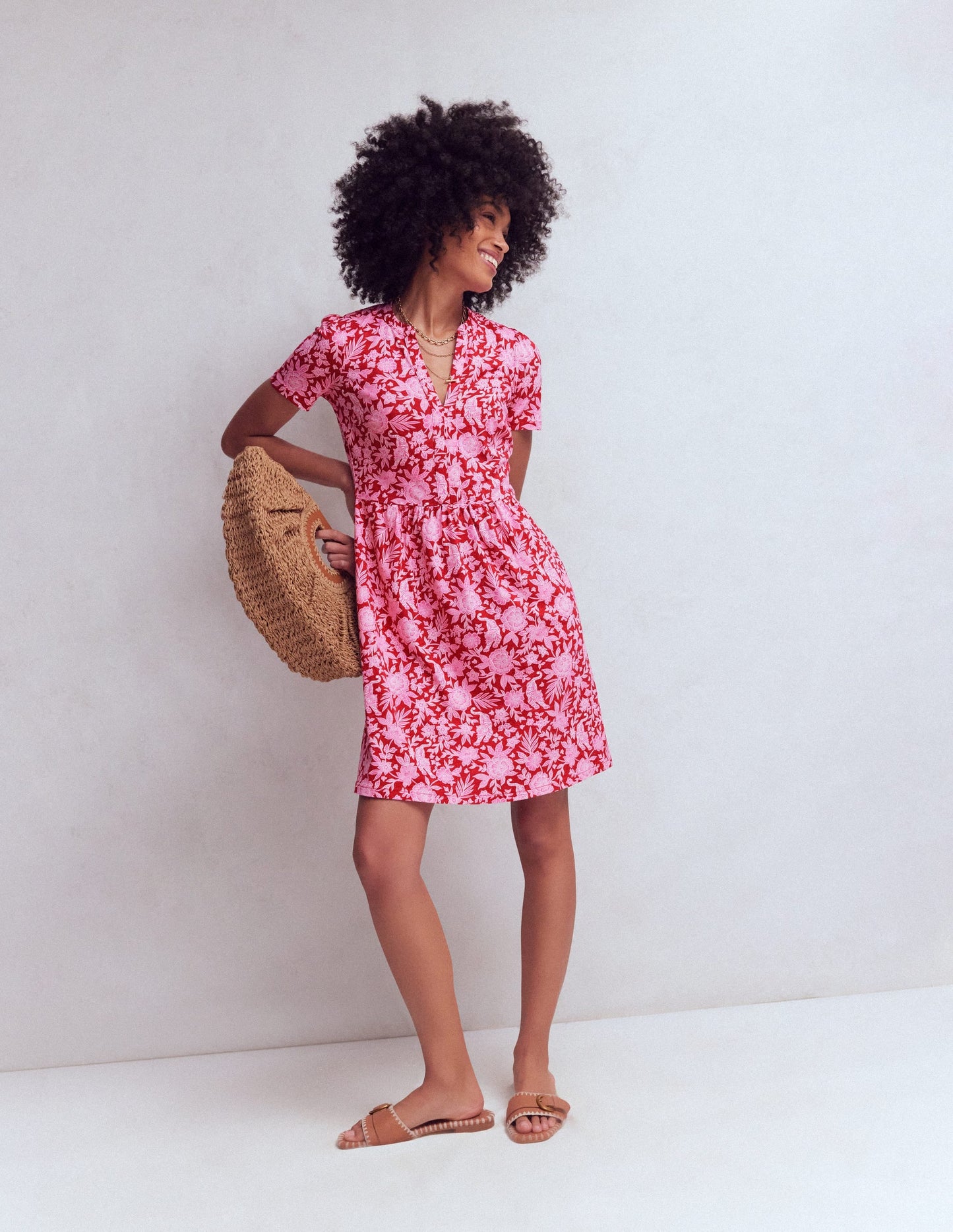 Naomi Short Sleeve Dress-Pomegranate, Tigers Paradise