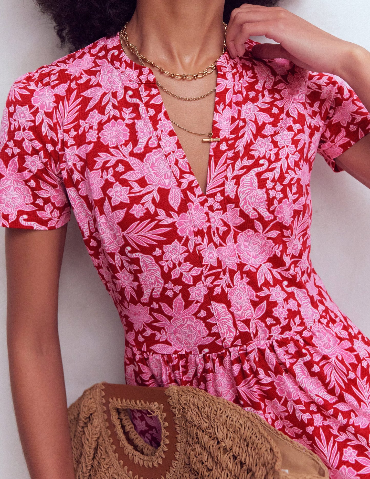 Naomi Short Sleeve Dress-Pomegranate, Tigers Paradise