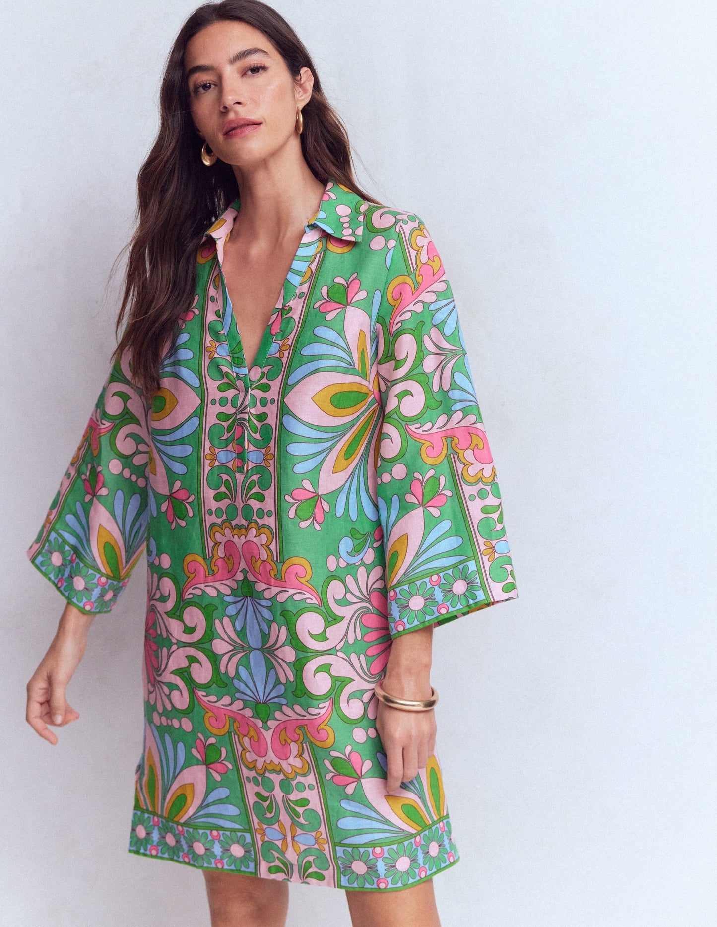 Carmen Linen Short Dress-Multi Bloom Tapestry