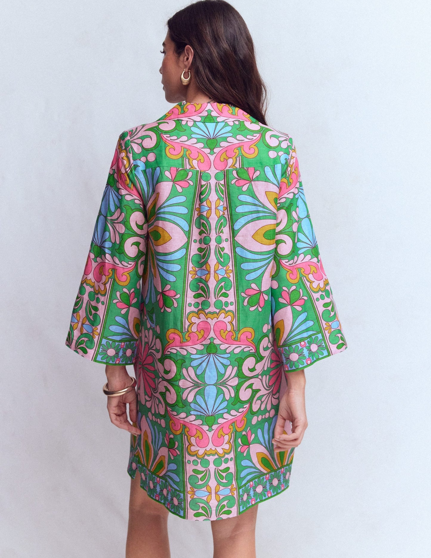 Carmen Linen Short Dress-Multi Bloom Tapestry