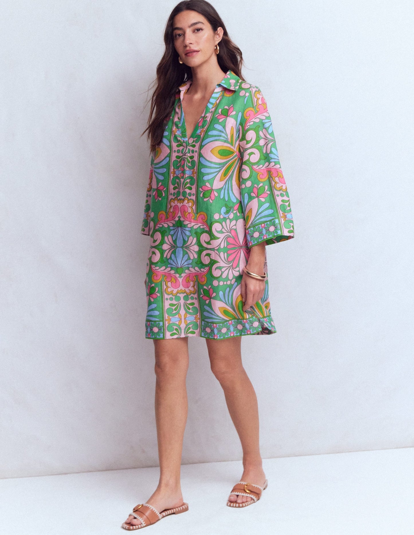 Carmen Linen Short Dress-Multi Bloom Tapestry