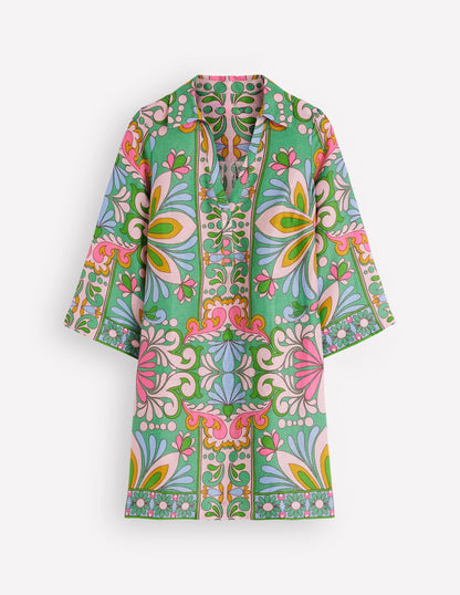 Carmen Linen Short Dress-Multi Bloom Tapestry