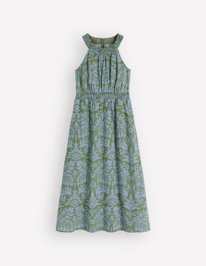 Daphne Double Cloth Dress-Green Ornamental Foliage