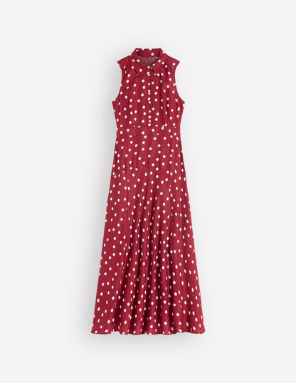 Erma Drop Waist Linen Dress-Red Painted Dot Spaced