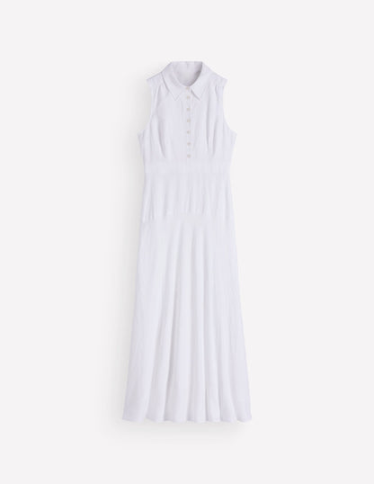 Erma Drop Waist Linen Dress-White