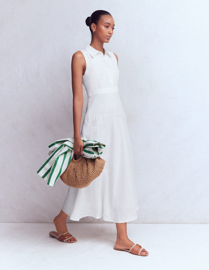 Erma Drop Waist Linen Dress-White