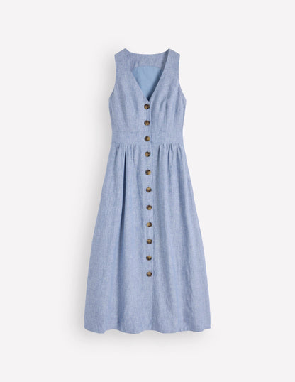 Catherine Button Linen Dress-Chambray