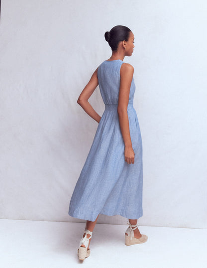 Catherine Button Linen Dress-Chambray