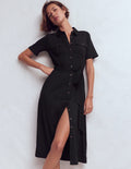 Mavis Midi Jersey Shirt Dress-Black