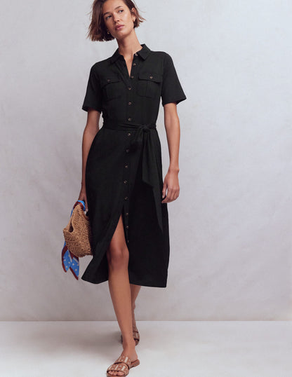 Mavis Midi Jersey Shirt Dress-Black