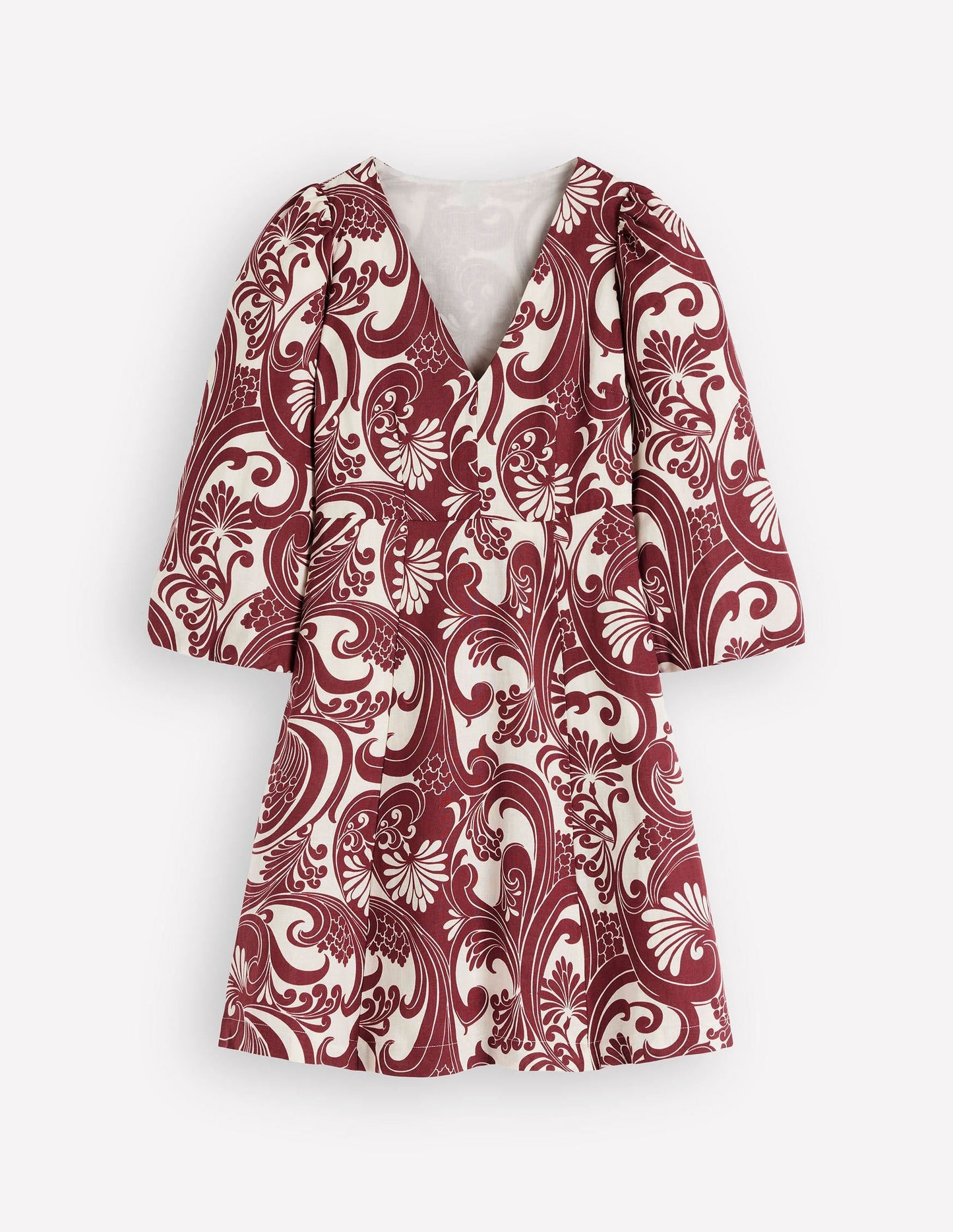 Marla Linen Blend Short Dress-Brown Foliage Whirl
