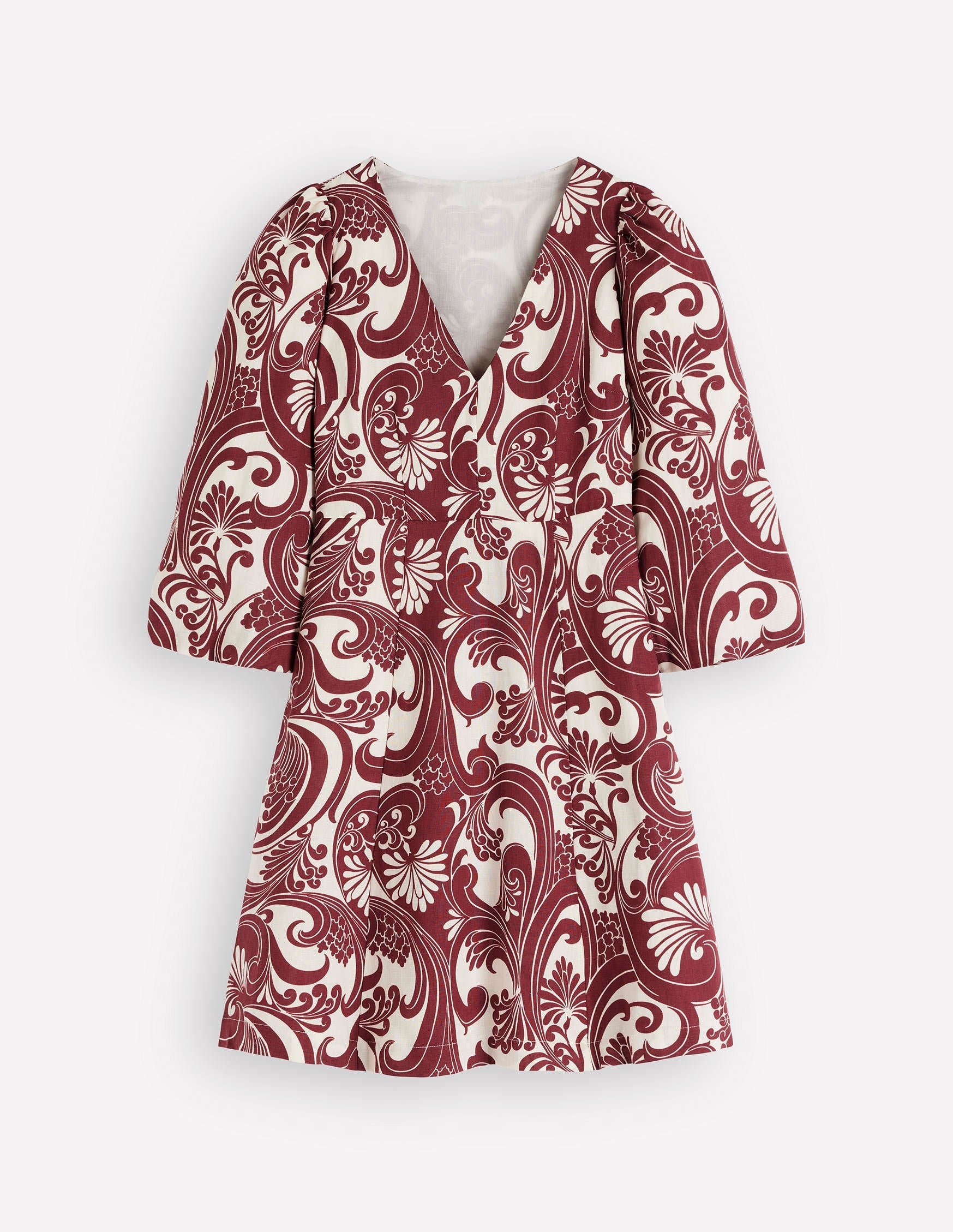 Marla Linen Blend Short Dress-Brown Foliage Whirl